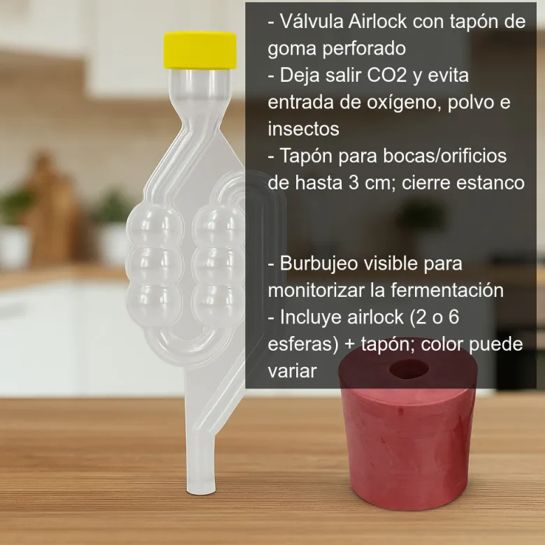 Airlock con tapón de goma adaptador