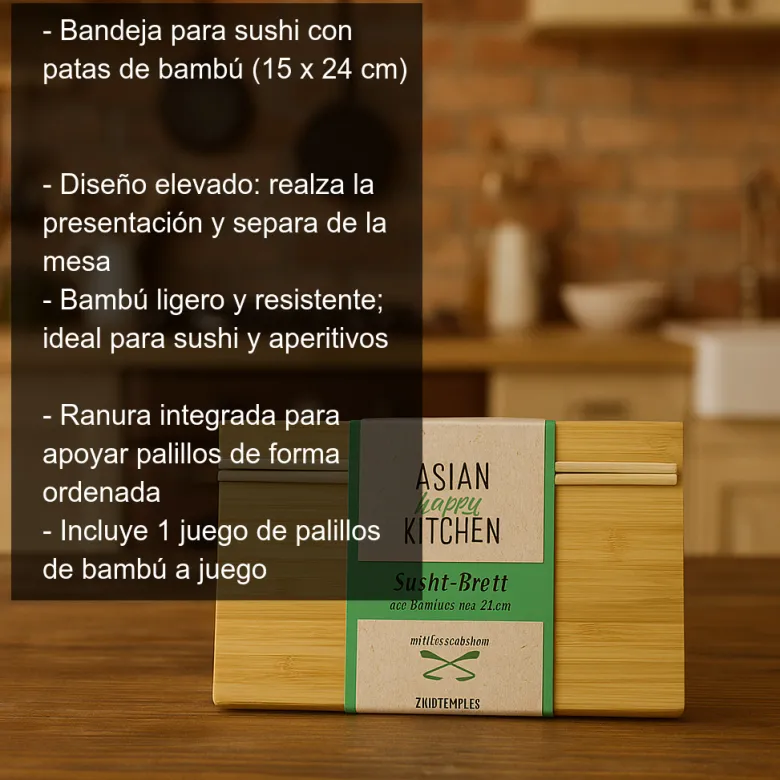 Bandeja de bambú para sushi - 15x24cm
