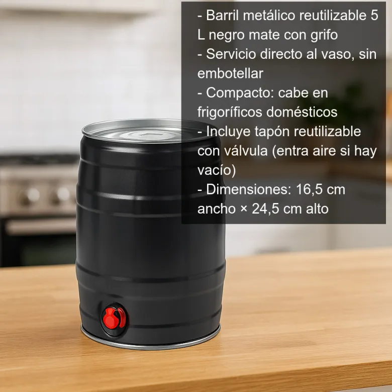 Barril para cerveza negro con grifo - 5 l