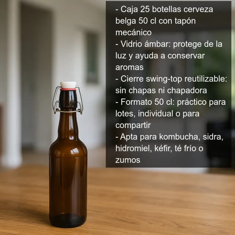 Botellas para cerveza de 50 cl con tapón mecánico - 25 uds