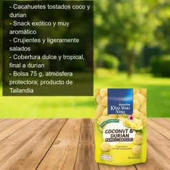 Cacahuetes recubiertos con sabor coco y durian - 75g