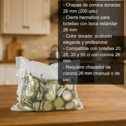 Chapas doradas de 26 mm - 200 uds
