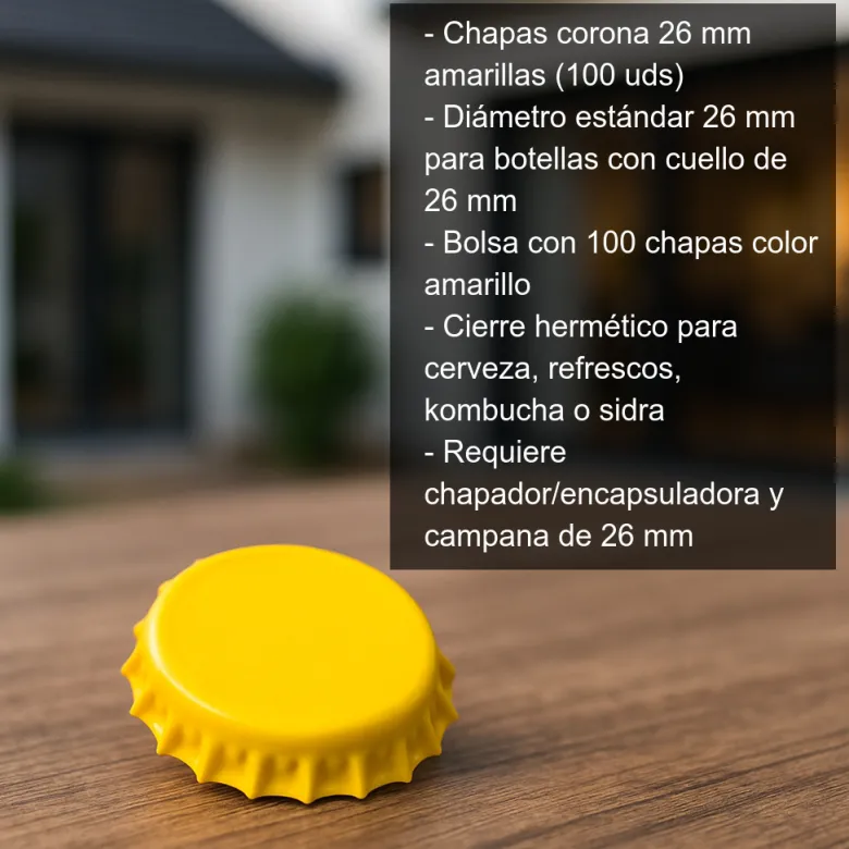 Chapas 26 mm amarillas - 100 uds