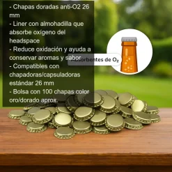 Chapas 26mm oro anti-O2 - 100 uds