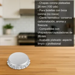 Chapas 26 mm plateadas - 100 uds