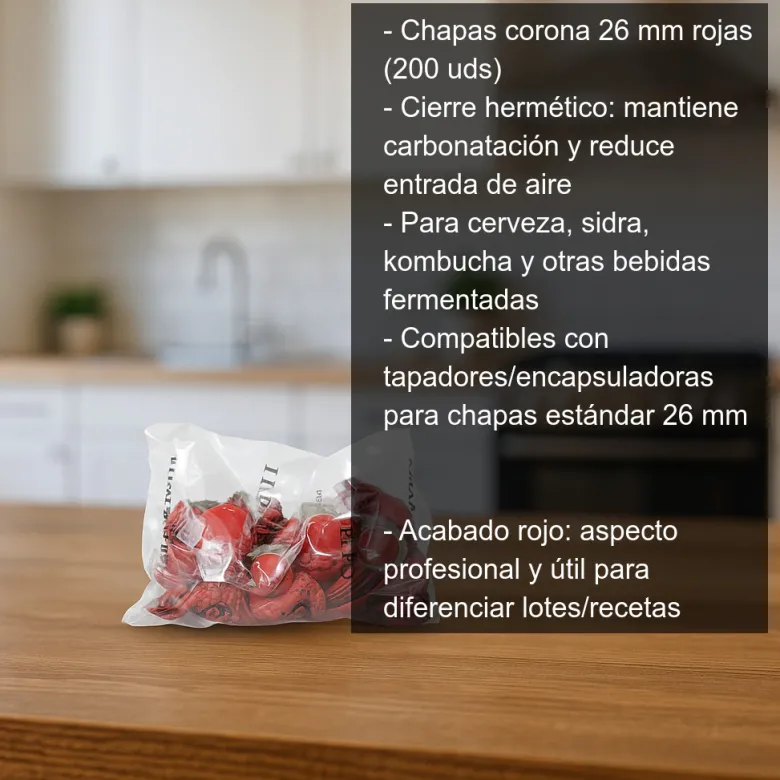 Chapas 26 mm rojas - 200 uds