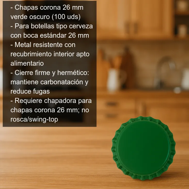 Chapas 26 mm verdes oscuro - 100 uds