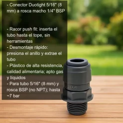 Conector tubo 5/16" rosca macho 1/4" BSP