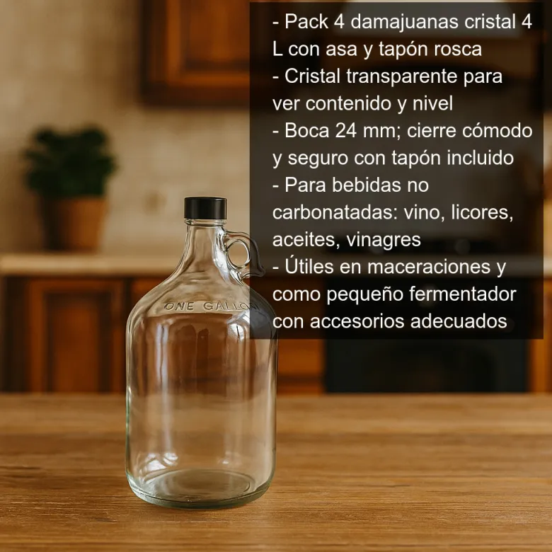 Damajuana de cristal de 4 litros - 4 unidades