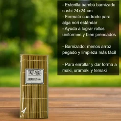 Esterilla de bambú barnizado para hacer sushi - 24x24 cm