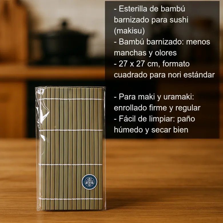 Esterilla de bambú barnizado para hacer sushi - 27 cm