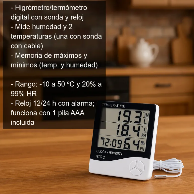Higrómetro y termómetro digital con sonda