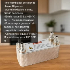 Intercambiador de 40 placas - - 60 Litros