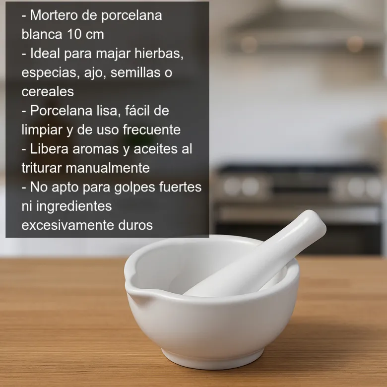 Mortero de porcelana blanca - 10 cm