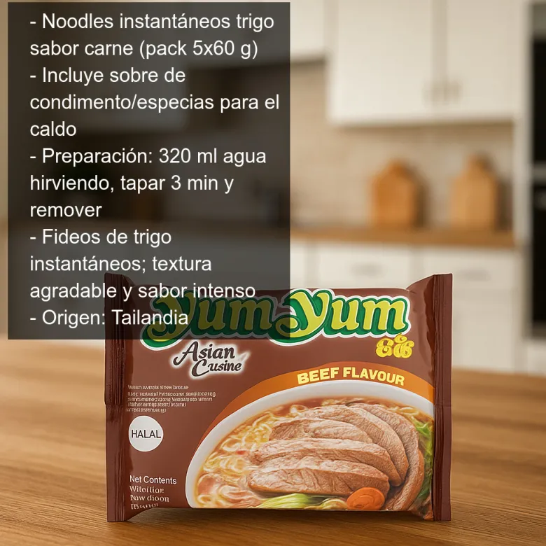 Noodles instantáneos sabor a carne - 60g - Pack 5 unidades