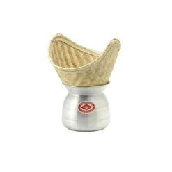 Olla de aluminio con cesta de bambú para cocinar al vapor