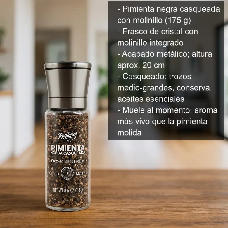 Pimienta negra casqueada con molinillo - 175g