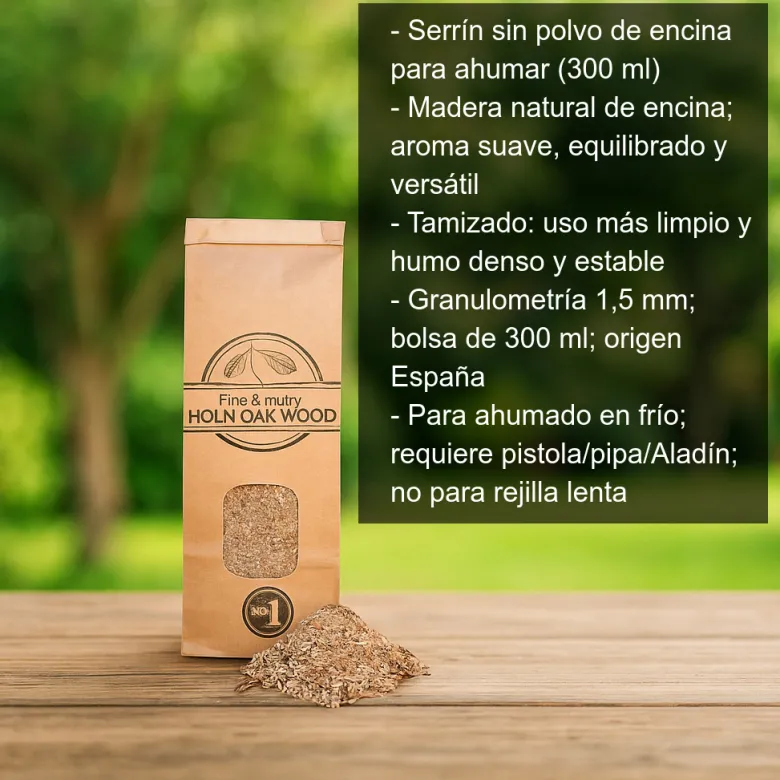Serrín sin polvo de madera de encina para ahumar - 300 ml