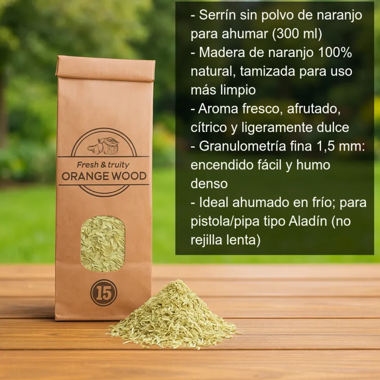 Serrín sin polvo de madera de naranjo para ahumar - 300 ml