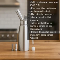 Sifón de acero para espumas calientes y frías - 0,5 litros