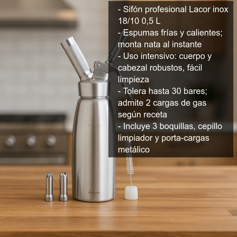 Sifón de acero para espumas calientes y frías - 0,5 litros