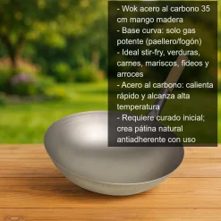 Wok con mango de madera - 35cm