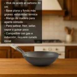 Wok en acero al carbono - 30cm